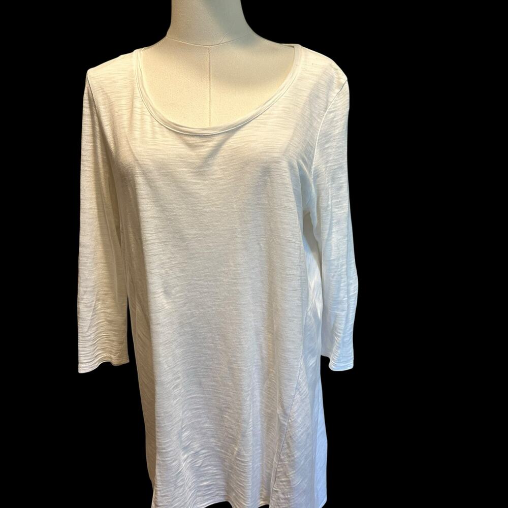 Pure Jill Swing Tunic Top White Casual Cotton Boho Chic Med Petite 3/4 Sleeve